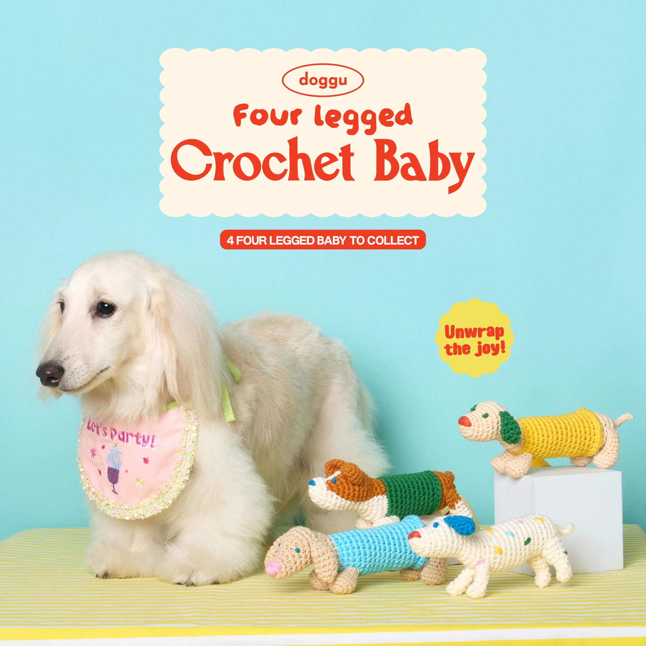 Four legged crochet baby Surprise bag
