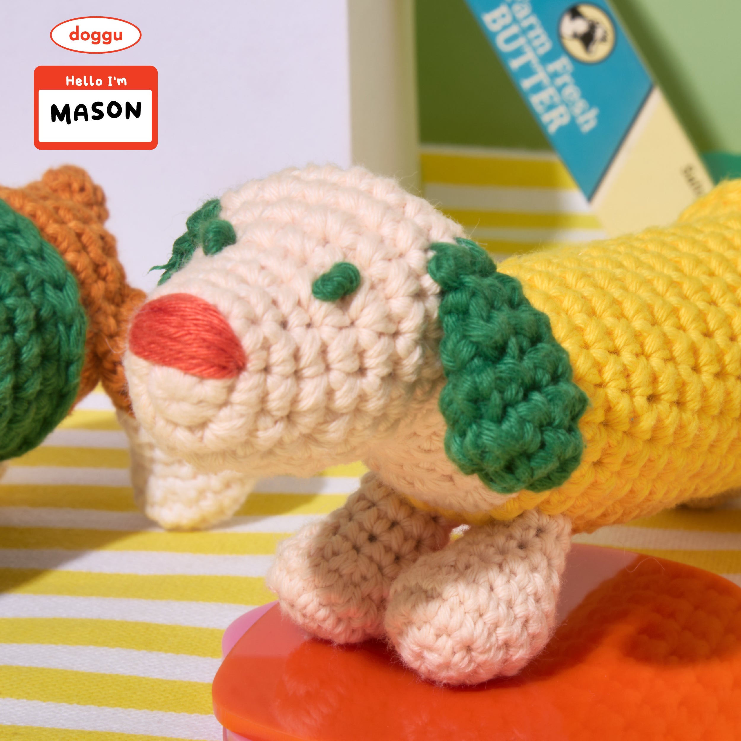 Four legged crochet baby Surprise bag