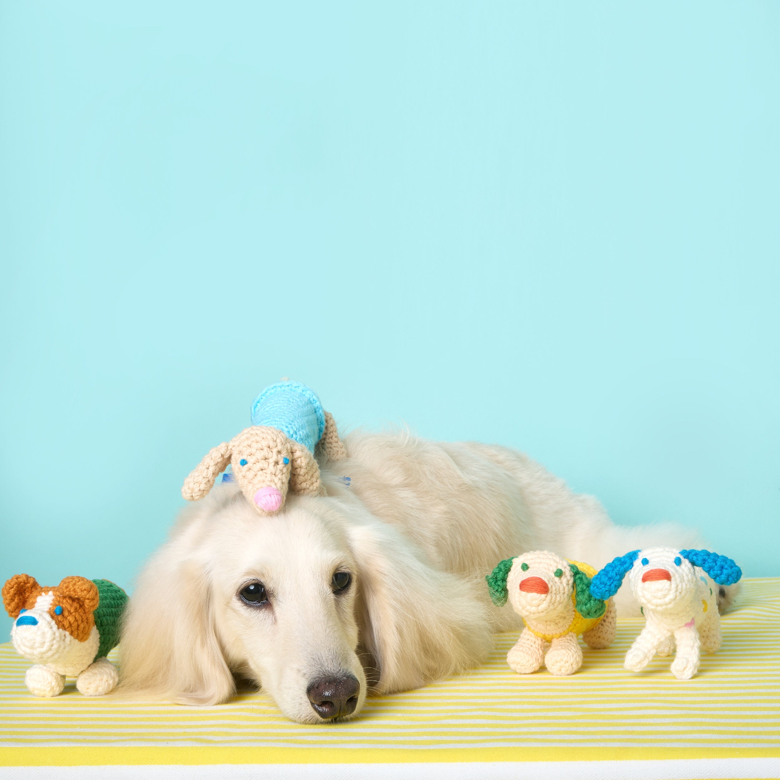 Four legged crochet baby Surprise bag