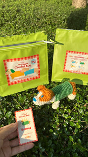 Four legged crochet baby Surprise bag